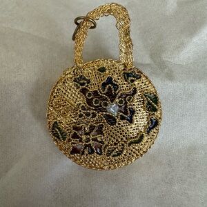 Gold-Tone Round Filigree Pendant Necklace with Multicolor Enamel Accents